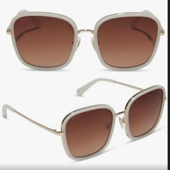 Diff Genevive 57mm cream bone frame brown Gradient lens Square Sunglasses new - Picture 6 of 12